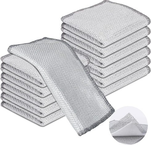 12PCS Three Layer Steel Wire Dishcloth, Multi-Functional Non-Scratch Wire Dishcloth, Wet and Dry Cleaning Rags, Stainless Steel Cleaning Cloth, Ki...