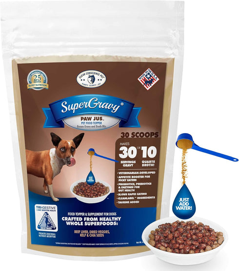 SuperGravy PAW jus - Natural Dog Food Gravy Topper - Hydration Broth Food Mix - Human Grade – Kibble Seasoning for Picky Eaters – Gluten Free & Gr...
