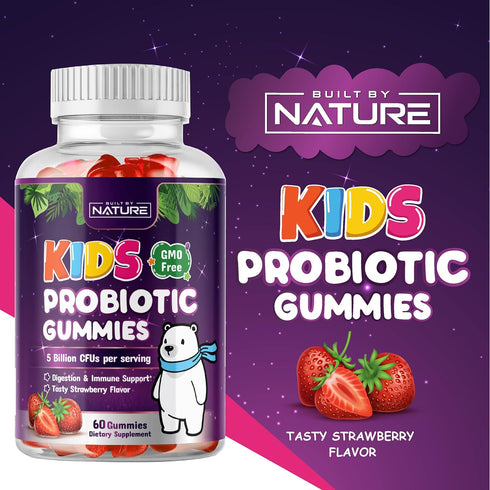 Built by Nature Kids Probiotic Gummies - 6 Diverse Probiotic Strains - Digestive & Immune Support - Chewable Kid Probiotic Gummy Supplement - No R...