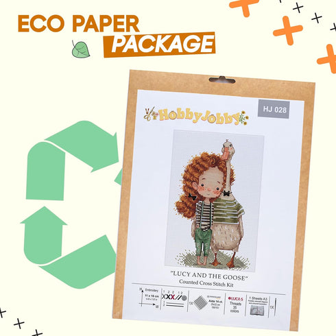 HobbyJobby Cross Stitch Kit Lucy and The Goose, Counted Cross Stitch Kit for Adults, Needlecraft and Embroidery Kit...