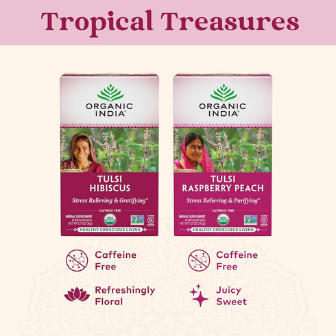 Organic India Tulsi Hibiscus Herbal Tea - Holy Basil, Stress Relieving & Gratifying, Immune Support, Adaptogen, Vegan, USDA Certified Organic, Non...