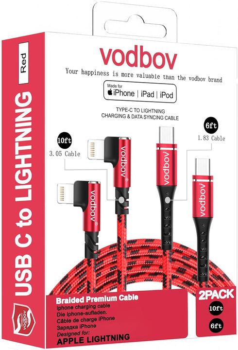Apple 10ft 6ft Lightning to USB C Cable 2pack Fast Charging Cord Mfi (Red)...