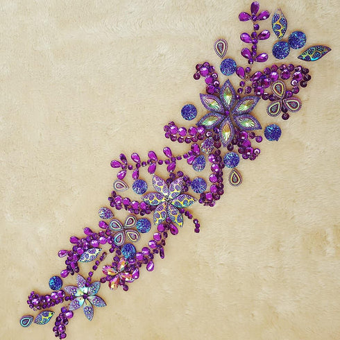 Pure Handmade 10x42cm Bright Crystal Patches Sew-on Rhinestones Applique Aesigns with Stones Sequins Beads DIY for Wedding Dress Decor Accessory B...