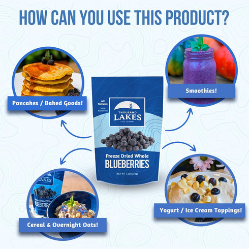 Thousand Lakes Freeze Dried Fruit - Blueberries 3.5 ounces | No Sugar Added | 100% Whole Blueberries...