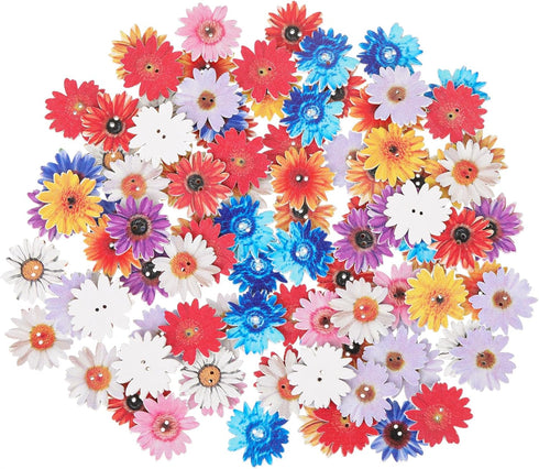 100 Pcs Wood Daisy Buttons 1 inch Flower Buttons for Craft Wooden Painted Buttons for Crafts 2 Holes Flower Shaped Buttons for DIY Crafts Multi-Co...