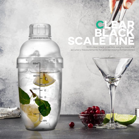 Homestia Plastic Cocktail Shaker w/Scale and Jigger Set, Strainer Top, Drink Mixer Bartender Kit, Clear Plastic Cocktail Shaker Bottle Wine Mixer ...