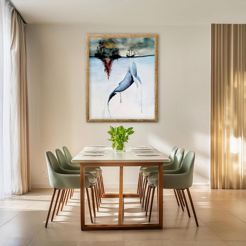 Posterizer 1 pcs-Sea Island Landscape Mountain and a Whale-Landscape & Nature Art-Abstract & Modern Art-Gift For Animal Lovers-Living Room Bedroom...