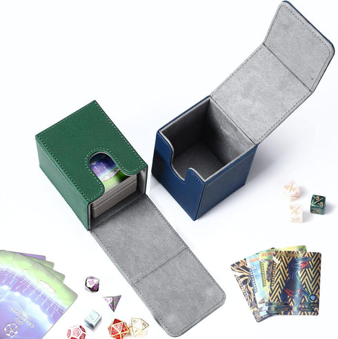 Weewooday 2 Boxes Leather Deck Card Boxes Large Size Fit 100 Plus Sleeved Cards Deck Game Box for Collectible Cards Deck Playing Card Box Compatib...