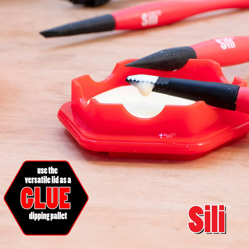 Sili Glue Pod and 3 Sili Micro Glue Brushes with Multi Purpose Sealable Lid/Glue Brush Holder • Fine Tip • Chiseled Tip and Flat Tapered Tip Brush...