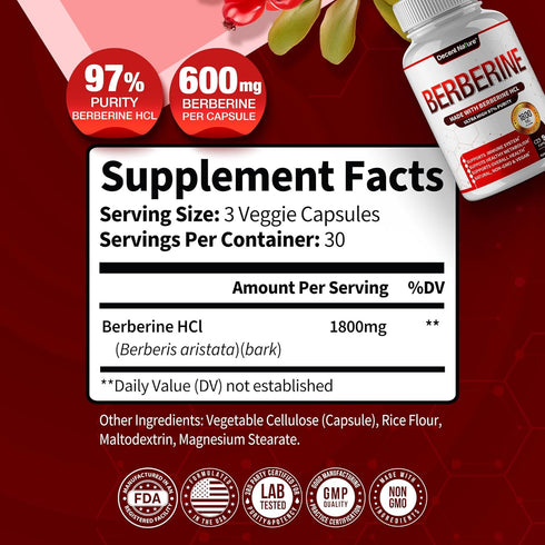 Berberine Supplement 1800mg - Premium Berberine HCl 97% High Purity Berberine Plus, Supports Immune System, High Potency Berberine Hydrochloride, ...