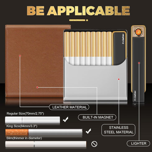 X-LIGHTER Cigarette Case with Lighter for 84MM King Size, Smell Proof, Ultra Slim, Leather Cigarette Holder Case for Men, Business...