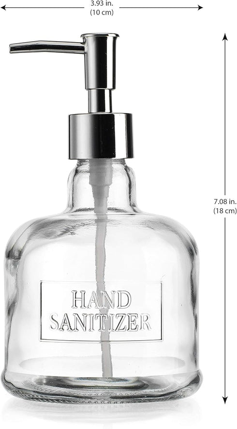 Elegant Home 18 Oz 7" Clear Embossed Glass Hand Sanitizer Dispenser Holder Bottle - Refillable, Acrylic Pump Ideal for Soap, Body Lotion, Essentia...