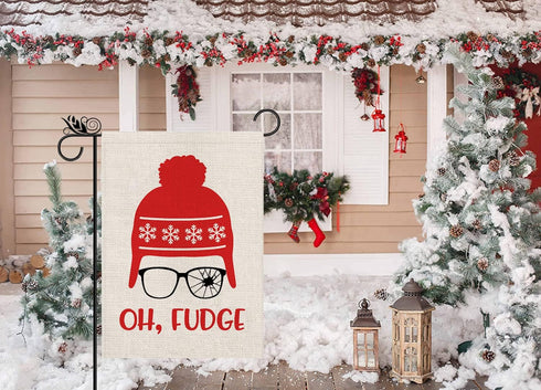 Christmas Winter Garden Flag Hat Garden Flag Oh Fudge Season Farmhouse Decorations Burlap Vertical Double Sided Yard Lawn Outdoor Decor 12.5 x 18 ...