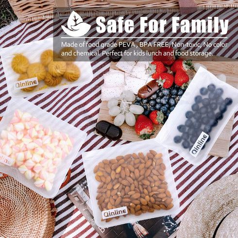 Reusable Food Storage Bags - 10 Pack Freezer Bags, Reusable Bags Silicone, Extra Thick Leakproof Reusable Lunch Bag for Salad Fruit Snack Travel -...
