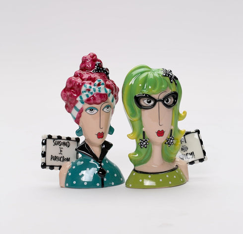 Fine Porcelain Dollymama's Lady Perfection-Spicy Salt and Pepper Shaker by Joey, 4-7/8" H...