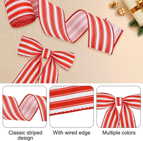 TONIFUL 2 Rolls-2 Inch Red Striped Wired Ribbon, Red and White Stripe Wired Ribbon for Gift Wrapping, Indoor, Bows Making, Wedding Birthday Party ...