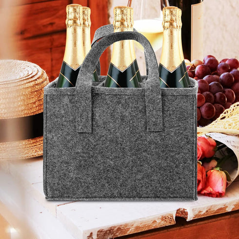 6 Bottle Wine Carrier Tote Reusable Grocery Bags for Travel Camping Picnic Wine Lover Vacation Picnic Dinner Party Storage Organizers Grey...