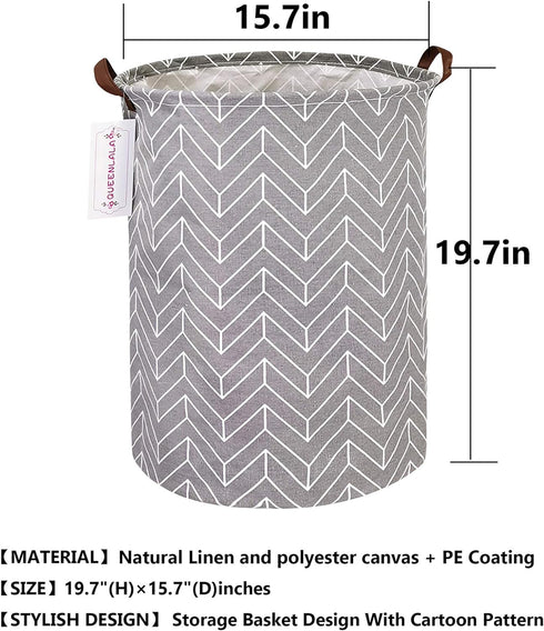 QUEENLALA Large Storage Basket,Laundry Hamper/Bathroom/Home Decor/Collapsible Round Storage Bin,Boys and Girls Hamper/Boxes/Clothing(Grey Wheat)...