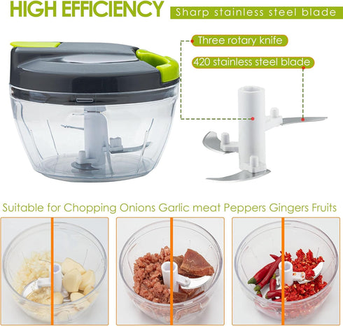 Multi-Function Manual Food Chopper & Processors with Handle and Cover,Vegetable Chopper Shredder,Garlic Press,Suitable for Onions Garlic Peppers C...