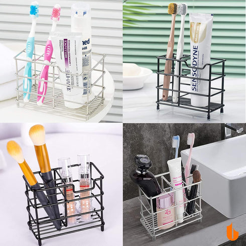 Urbanstrive 304 Stainless Steel Bathroom Toothbrush Holder Toothpaste Holder Stand Bathroom Accessories Organizer (Silver, Small)...