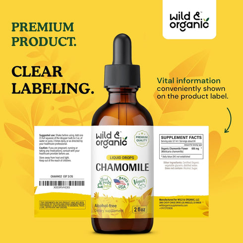 Chamomile Flower Supplement - Organic Chamomile Liquid Extract - Vegan, Alcohol Free Drops - 2 fl oz...