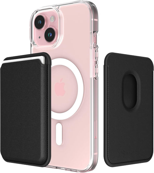 Sinjimoru Magnetic Card Wallet, Premium Vegan Leather Phone Wallet for MagSafe 3-Card Holder Compatible with iPhone 15 Plus Pro Max 14 13 12 Serie...