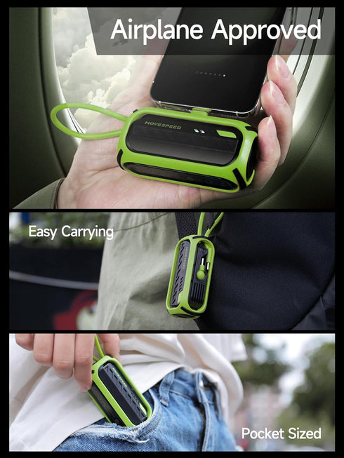 MOVE SPEED Portable Charger 5000mAh, PD 20W & QC 22.5W Fast Charging, Foldable Type-C Plug, with Built-in Cable, 18W Input, Power Bank Compatible ...