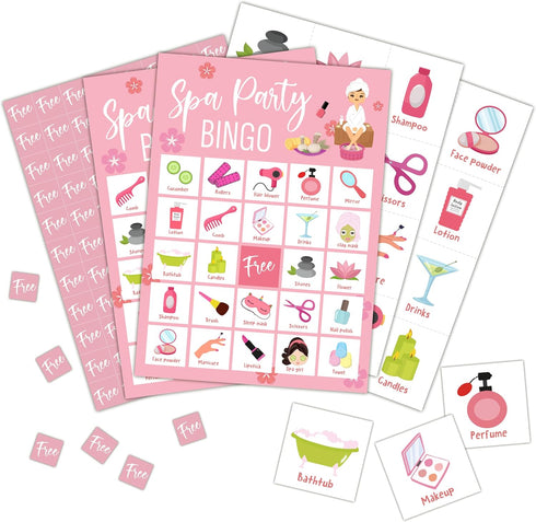 Spa Bingo Cards, Beauty Themed Bingo Games for 24 Players, Spa Games for Family Friends Large Group Activities, Sleepover Party Favors Supplies De...