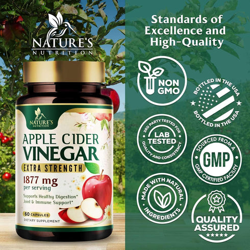 Apple Cider Vinegar Capsules 1877mg - Extra Strength Detox & Cleanse with Vitamin D & Zinc - Premium ACV Pills with Joint Natural Digestion & Immu...