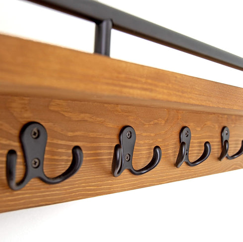 Mail and Key Holder for Wall, Decorative Wooden Wall Shelf with Hooks, Wall Mounted Coat Rack with Shelf, Keys Organizer, Entryway Hooks with Home...