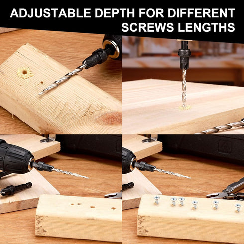 Countersink Drill Bit Set 5Pcs #4#6#8#10#12 Tapered Drill Bit for Woodworking, Counter Sink Drill Bit for Wood, Hex Shank Quick Change Counter Sin...