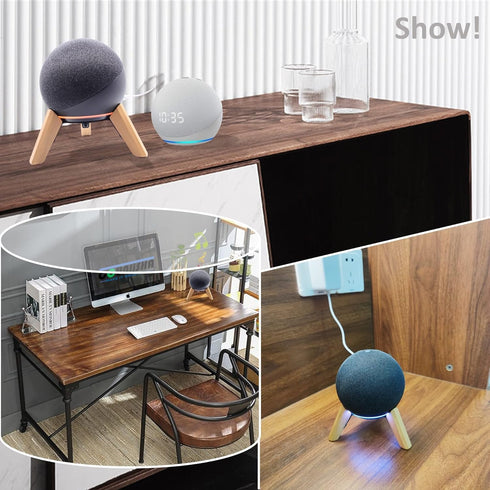 Real Wood Stand for ech0 Dots(4th Gen)(5th gen), Compatible with Smart Speaker to Decorate Table,Wooden Mount with Metal Frame, Anti-Slip Silicone...