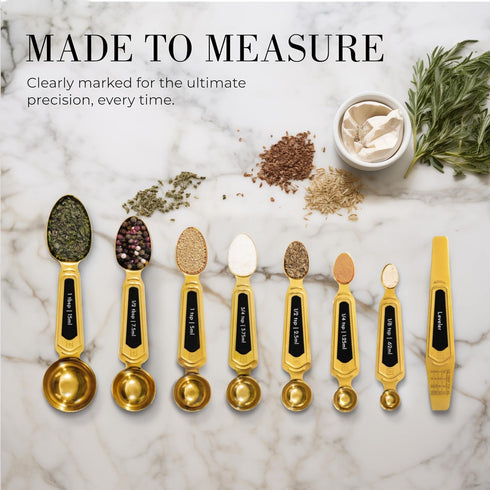 Gold Magnetic Measuring Spoons with Leveler - Featuring 8-Piece Upgraded Style, Dual-Sided, Stackable, Stainless Steel Gold Measuring Spoons Set -...