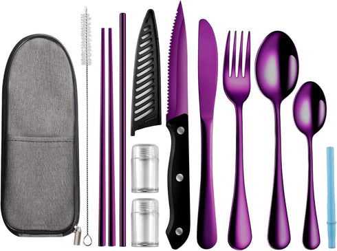 Portable Travel Utensils Set,Reusable Utensils,Travel Camping Cutlery Set,Stainless Steel Flatware Set with Case,Lunch Boxes Workplace Camping Sch...