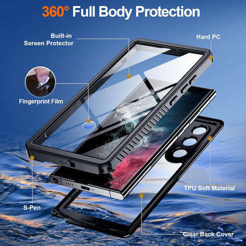 Hualele Designed for Samsung Galaxy S22 Ultra Case, Waterproof Built-in Screen Protector Full Protection Heavy Duty Shockproof Anti-Scratched Rugg...