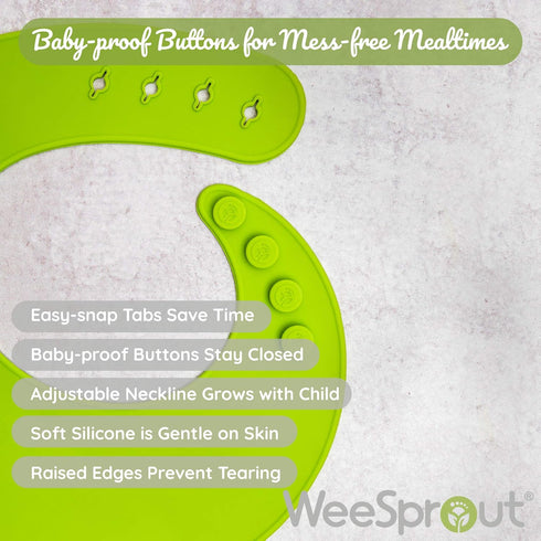 WeeSprout Waterproof Silicone Baby Bibs (Set of 2) | Pocket to Catch Food...