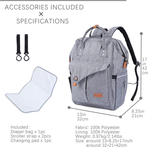 NeoTech Care Diaper Bag Backpack for Baby Girl/Boy, Wide Opening, Multifunction Organizing Pockets (Gray)...