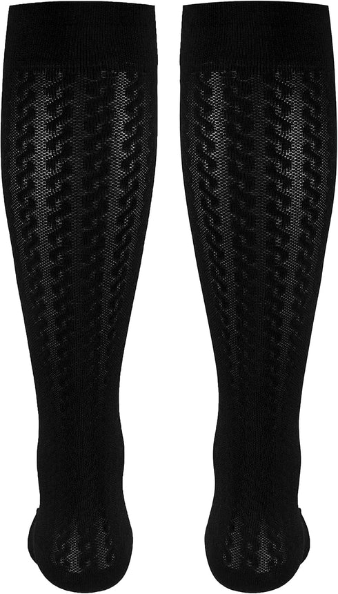 Truform Compression Socks, 15-20 mmHg, Women's Dress Socks, Knee High Over Calf Length, Black Cable Knit, Small...