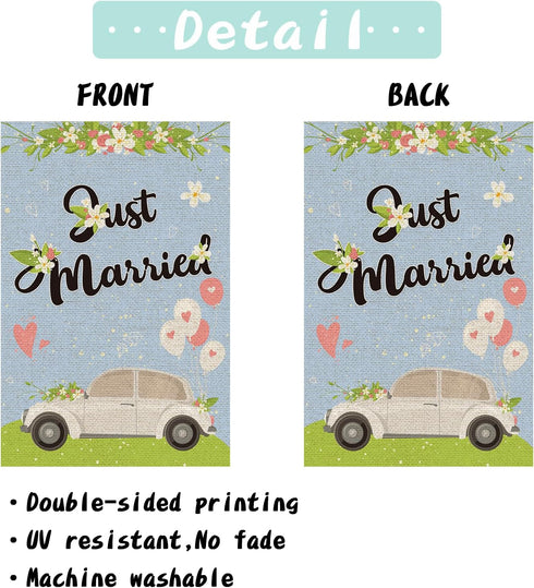 Just Married Garden Flag, Burlap Vertical Double Sided, Wedding / Engagement / Bridal Shower Party Decoration Yard Sign, Welcome to Our Wedding De...