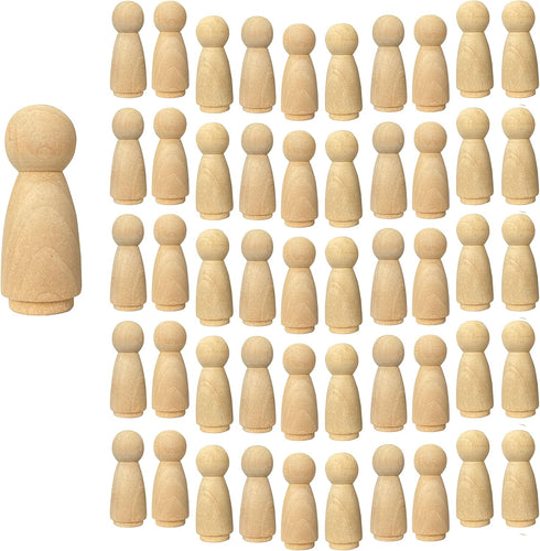 50 Pack Wood Peg Dolls Unfinished Wooden People Craft Blank Family Figures 3/4 x 2 inch...