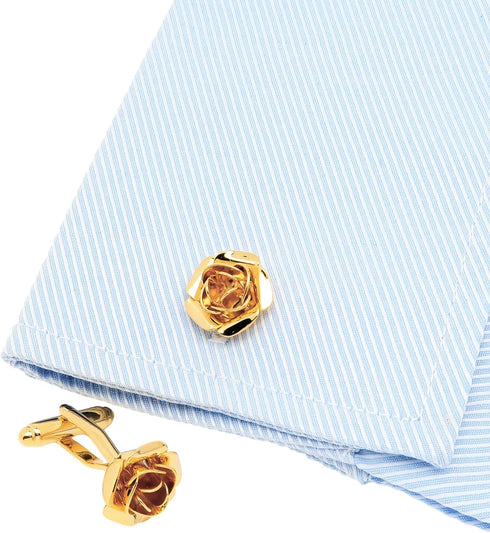 Gold Plated Rose Flower Cufflinks for Men Floral Men's Cuff Link Set for Wedding Shirt Party Business Birthday Anniversary Dress...