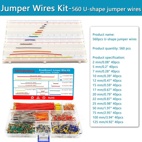560Pcs Breadboard and Jumper Wire kit PCB Circuit Board Assortment 14 Different Lengths with breadboard?Tweezers?Alligator Clip Test Leads and Pla...