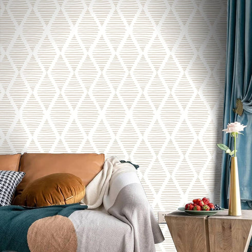 Modern Stripe Peel and Stick Wallpaper Beige and White Contact Paper 17.7” x 78.7” Geometric - Self Adhesive Removable Decorative Wallpaper for Be...
