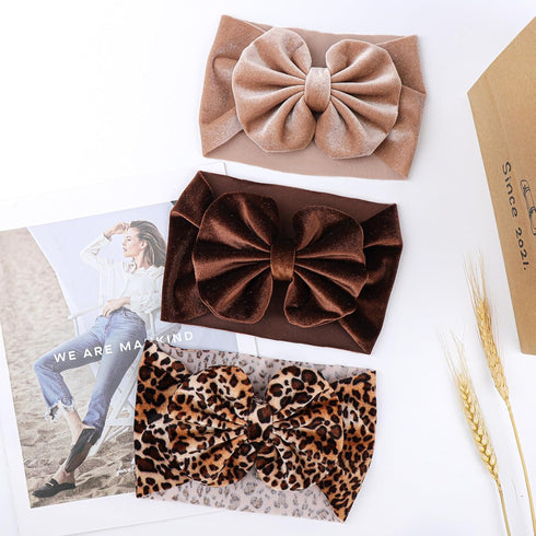 YanJie Hairband - Soft Velvet Baby Headbands with Big Bows, Leopard Color, Handmade for Baby Girls from Newborn to Toddler...