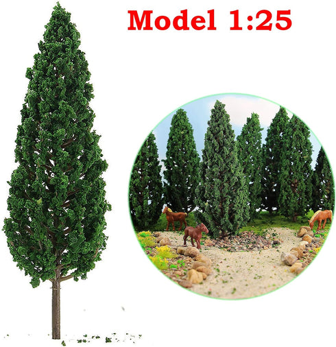 10Pcs Model Pine Cedar Trees 1:25 Green Architecture Tree for O G Scale Railway DIY Scenery Landscape Layout Natural Green 16cm/6.3inch...