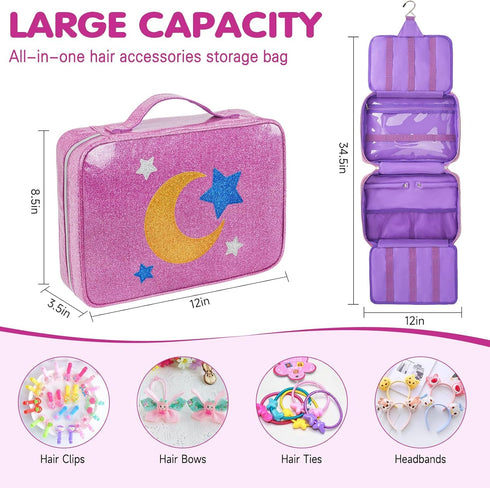 Hair Accessories Organizer, Shiny Bow Holder for Baby Girls, Travel Hair Storage Bag for Hair Clips, Headbands, Scrunchies and Hair Ties(Purple)...