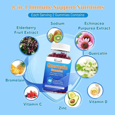Quercetin Gummies for Kids, Adults Women Men, 1200mg Organic Quercetin with Bromelain Elderberry Vitamin C Zinc Echinacea Immune Support Supplemen...