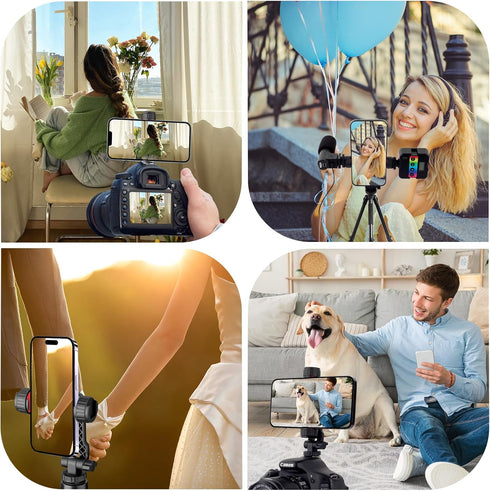 TARION Tripod Phone Mount Holder with 3 Cold Shoe Mount Cell Phone Mount Adapter for Tripod 360° Rotation Universal 1/4" Screw Smartphone Tripod A...