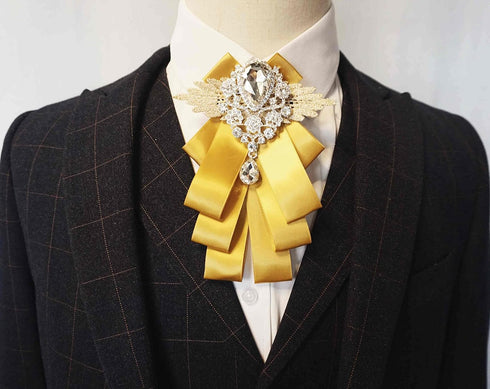 golden bow tie for men rhinestone bow brooch jabot collar pin pretie Multi layer Neckties Ribbon Bowtie for Men Groomsmen gift...