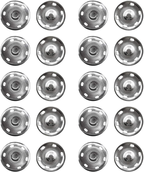 Micro Traders 20 Kits Silver Sew On Snap Fasteners Sewing Press Studs Buttons Clothing Accessories for Woolen Coats Windbreakers Jackets - 30mm...